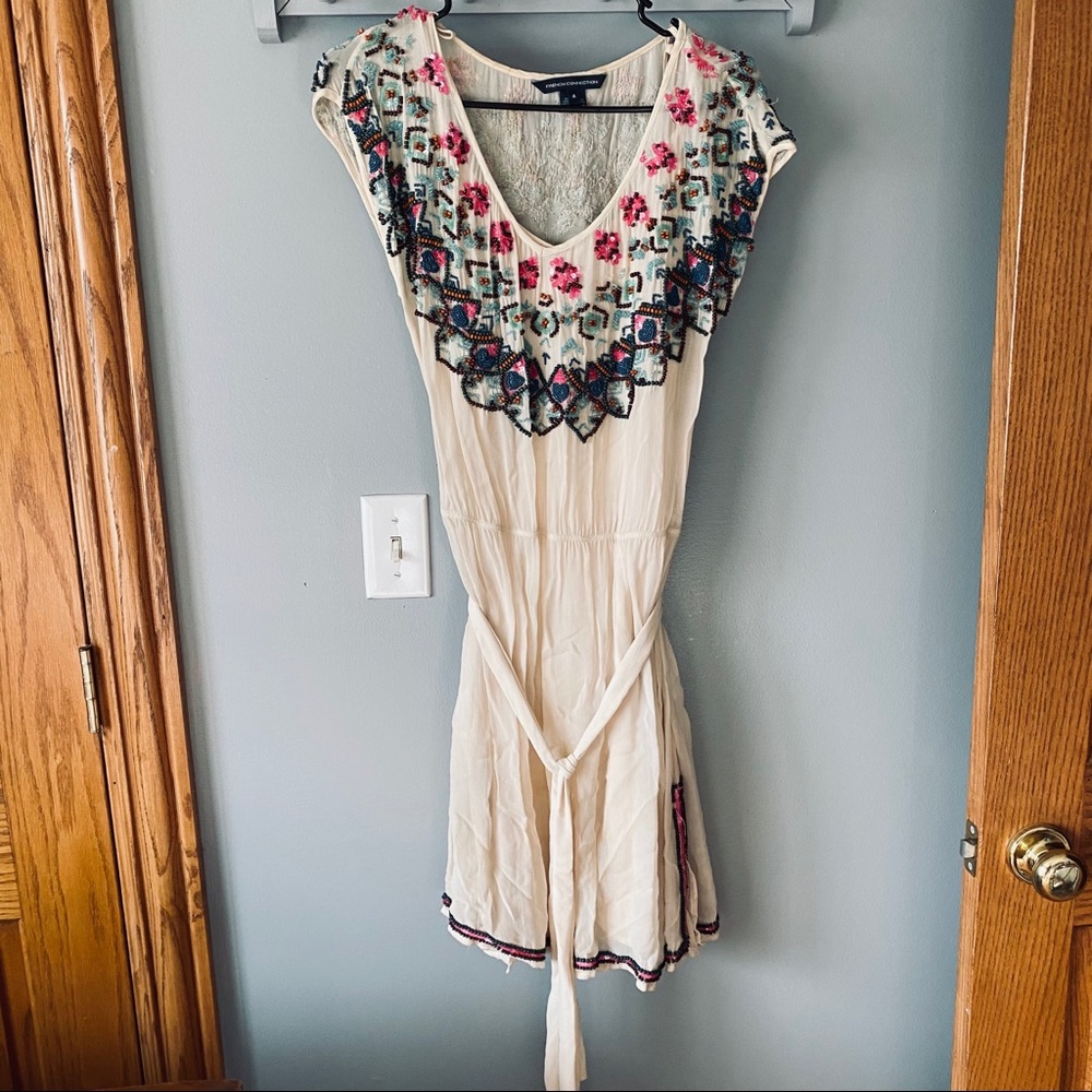 French Connection cream beaded dress